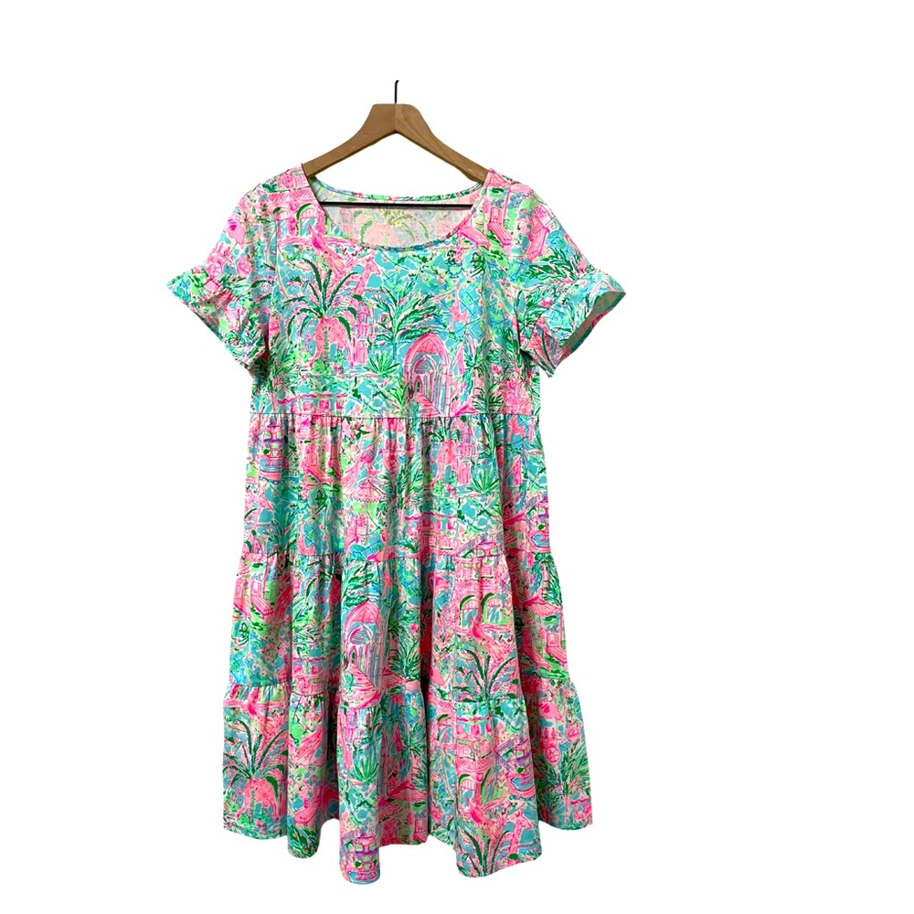 Lilly Pulitzer Tropical Beach Vacation Relaxed Flutter Ruffle Dress Size Medium - Picture 1 of 9